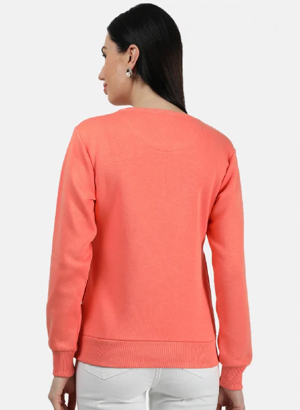 Women Peach Plain Sweatshirt