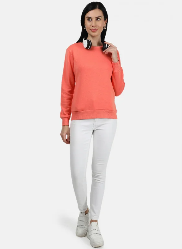 Women Peach Plain Sweatshirt