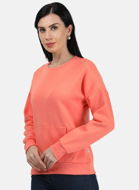 Women Peach Plain Sweatshirt