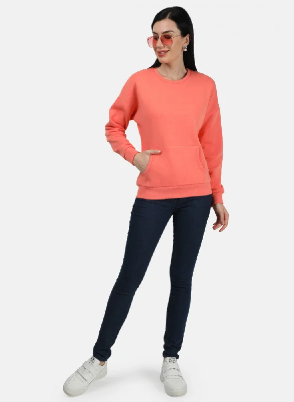 Women Peach Plain Sweatshirt