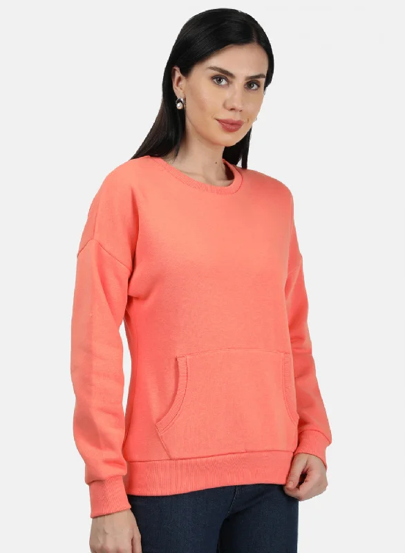 Women Peach Plain Sweatshirt