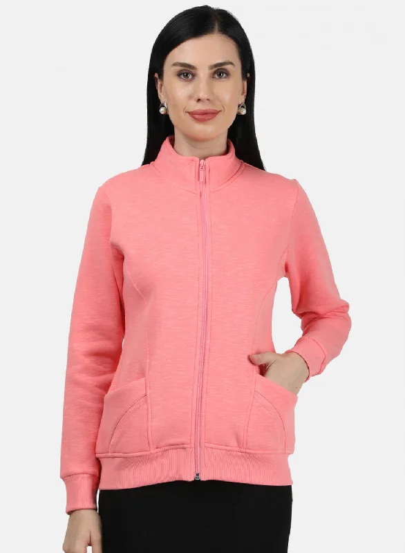 Women Peach Plain Sweatshirt