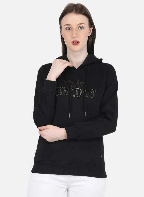 Women Black Embroidered Sweatshirt