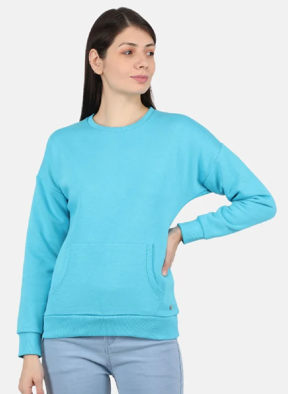 Women Blue Solid Sweatshirt