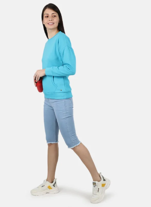 Women Blue Solid Sweatshirt