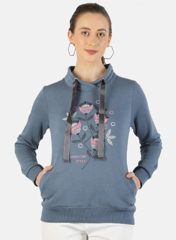 Women Grey Printed Sweatshirt