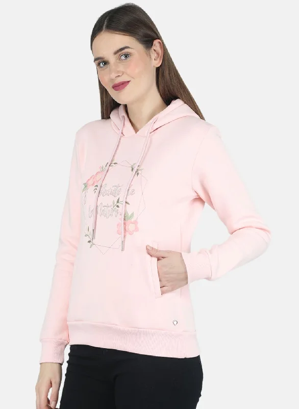 Women Peach Embroidered Sweatshirt