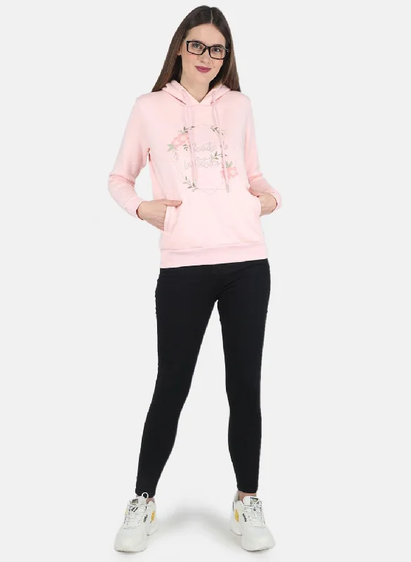 Women Peach Embroidered Sweatshirt