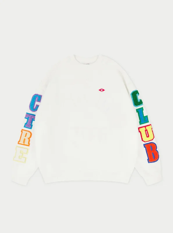 MULTIBADGED CHENILLE RELAXED SWEATSHIRT - OFF WHITE