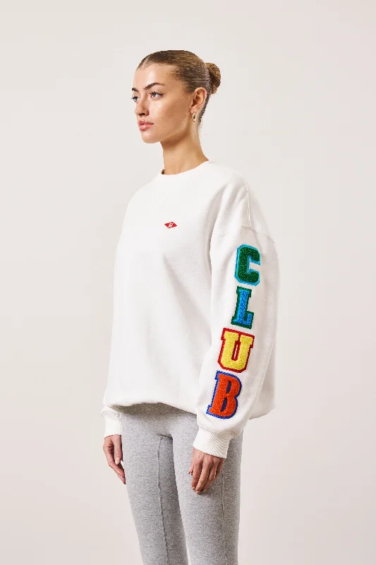 MULTIBADGED CHENILLE RELAXED SWEATSHIRT - OFF WHITE