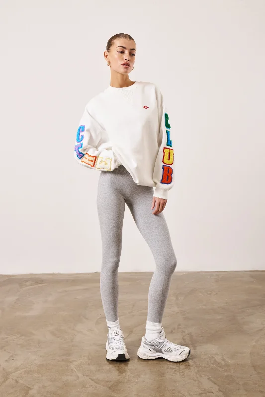 MULTIBADGED CHENILLE RELAXED SWEATSHIRT - OFF WHITE