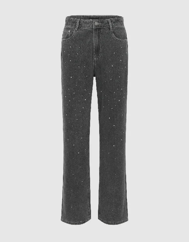 Rhinestone Décor Straight Jeans