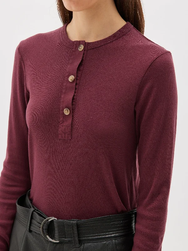 rib contrast placket long sleeve t.shirt