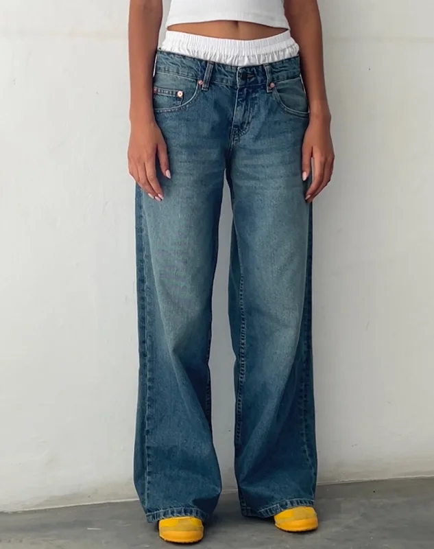 Roomy Extra Wide Low Rise Jeans in Vintage Blue Green