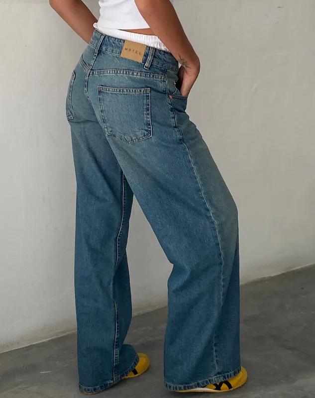 Roomy Extra Wide Low Rise Jeans in Vintage Blue Green