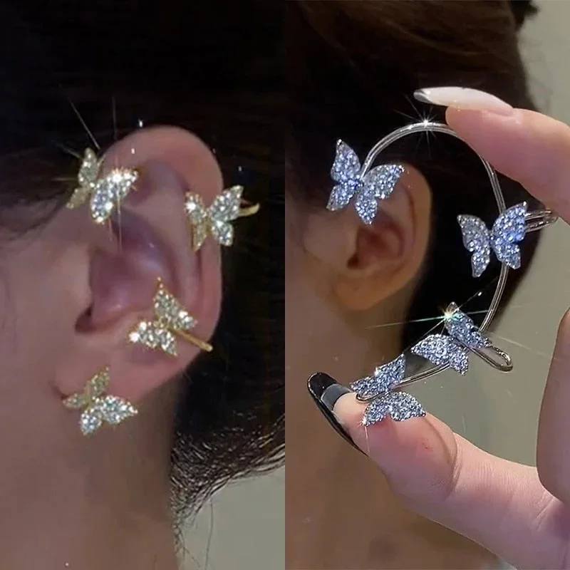 Shining Zircon Butterfly Ear Cuff Earrings for Women Girls