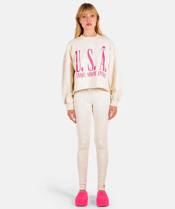 Sweatshirt crop porter natural ""USA""