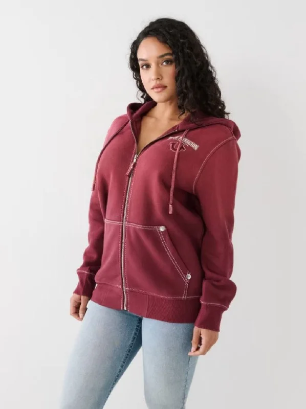 True Religion Women Red Printed Hooded Full Sleeves Sweatshirt