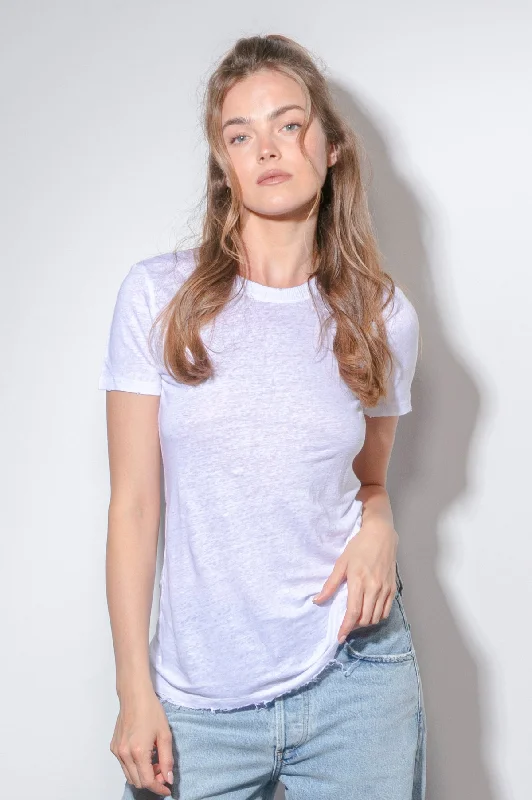 White crew neck Linen Tee