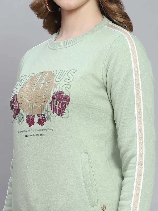 Women Green Printed Round Neck Full Sleeve Sweatshirts