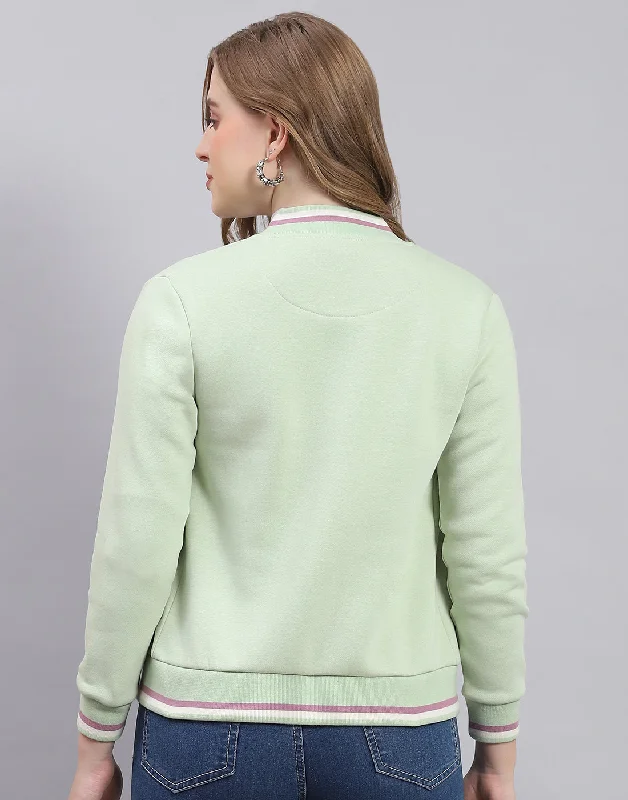 Women Green Solid Mandarin Collar Full Sleeve Sweatshirt