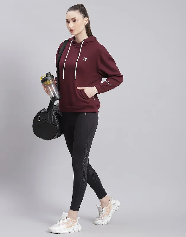 Women Maroon Solid Hooded Full Sleeve Sweatshirt