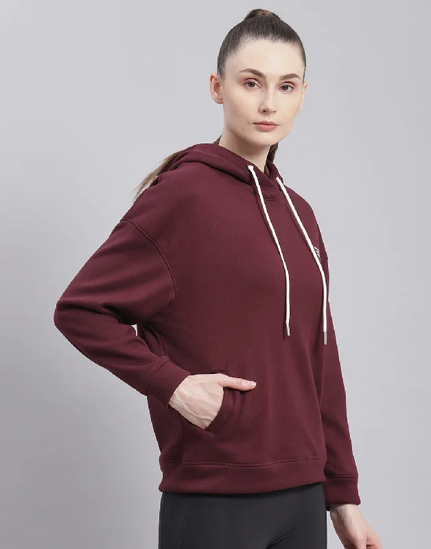 Women Maroon Solid Hooded Full Sleeve Sweatshirt