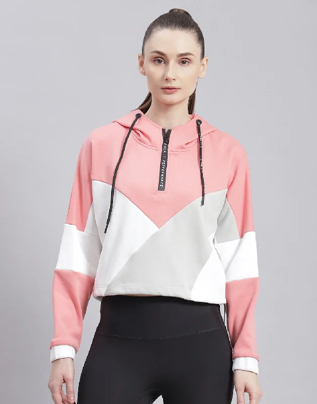 Women Pink Solid Hooded Full Sleeve Sweatshirt