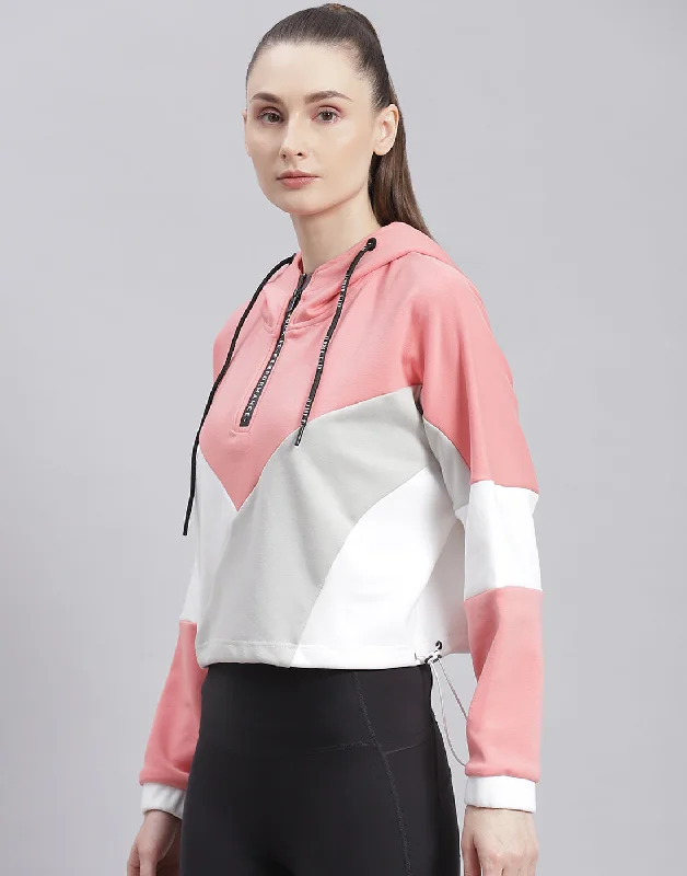 Women Pink Solid Hooded Full Sleeve Sweatshirt