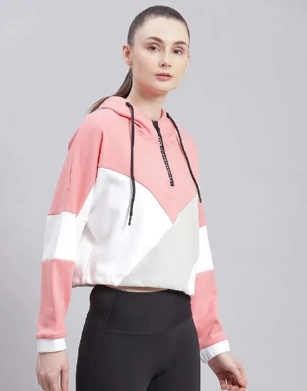 Women Pink Solid Hooded Full Sleeve Sweatshirt