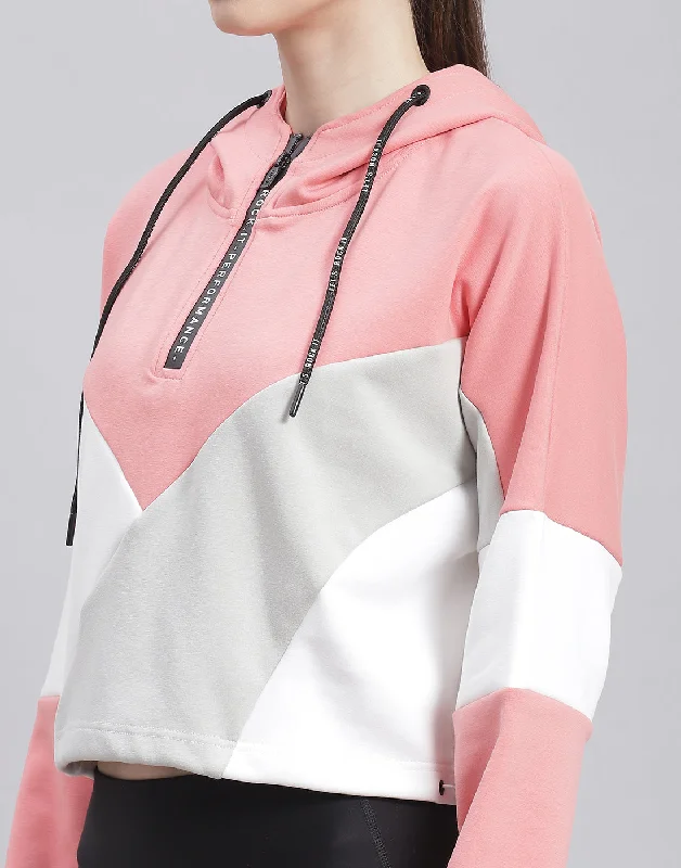 Women Pink Solid Hooded Full Sleeve Sweatshirt