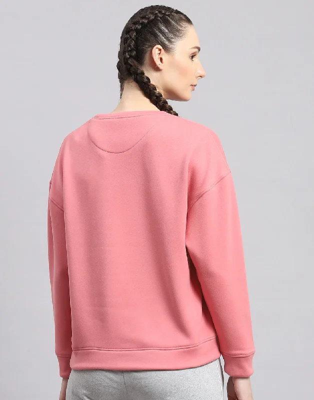 Women Pink Solid Round Neck Full Sleeve Sweatshirt