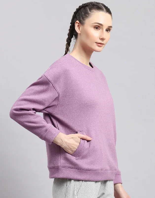 Women Purple Solid Round Neck Full Sleeve Sweatshirt