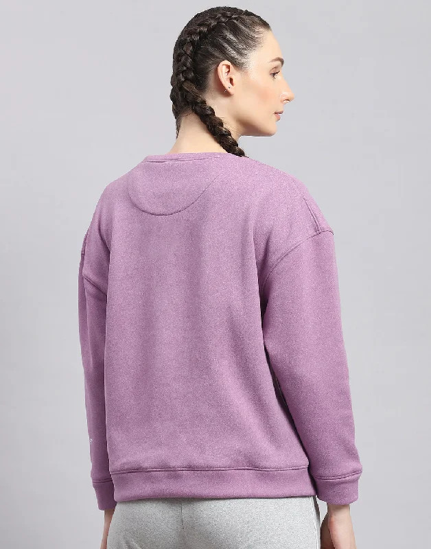 Women Purple Solid Round Neck Full Sleeve Sweatshirt