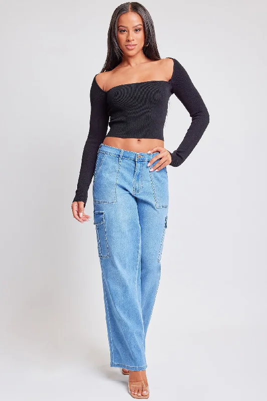 Women´s Elastic Waist Straight Leg Cargo Jean