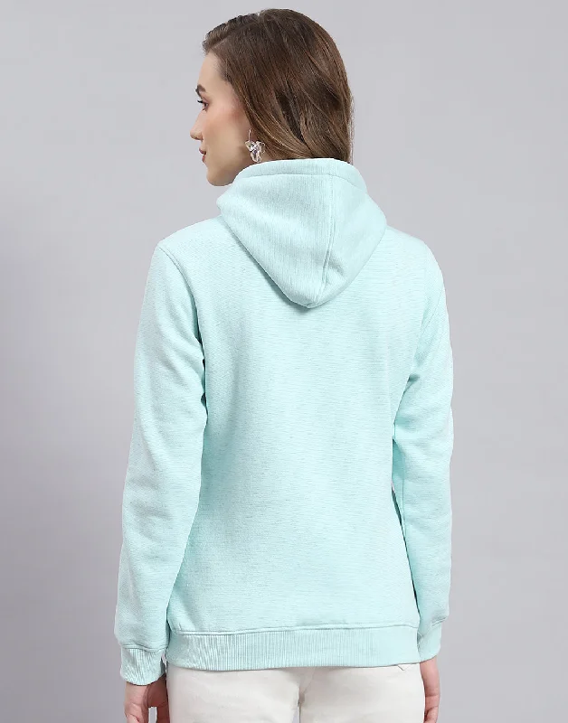 Women Turquoise Blue Printed Hooded Full Sleeve Sweatshirt