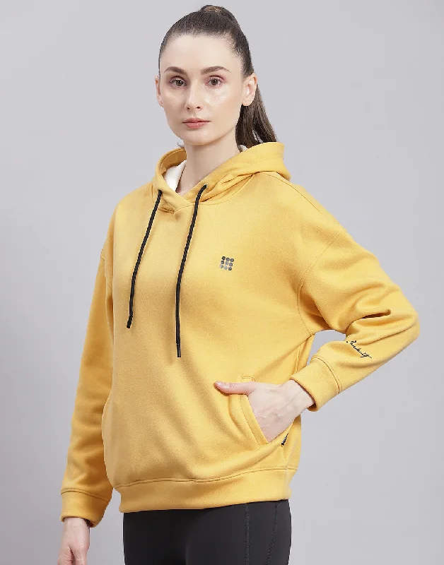 Women Yellow Solid Hooded Full Sleeve Sweatshirt