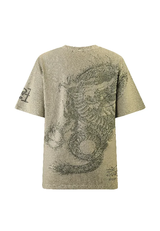 Womens Mono Fireball Dragon Tshirt Top - Green