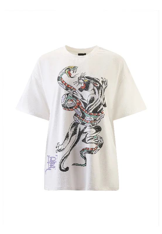 Womens Snake & Panther Battle Tshirt Top - White