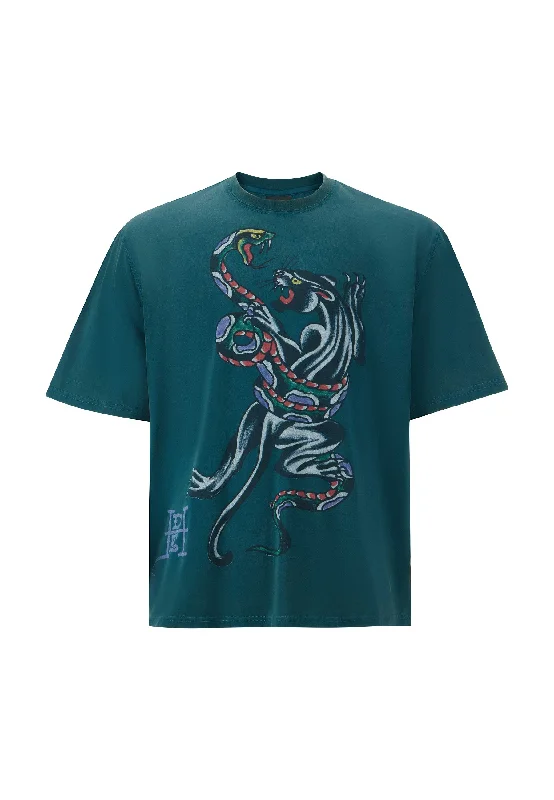 Womens Snake & Panther Battle Tshirt Top - Green