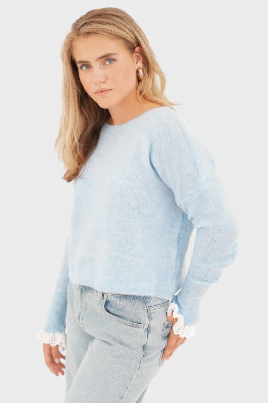 ""Broderie"" sweater light blue