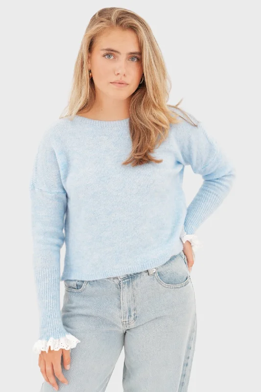 ""Broderie"" sweater light blue