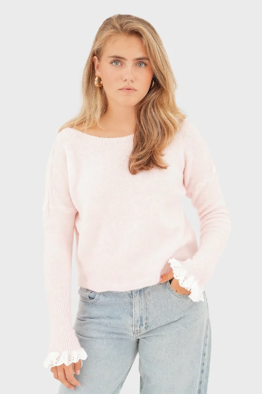 ""Broderie"" sweater light pink