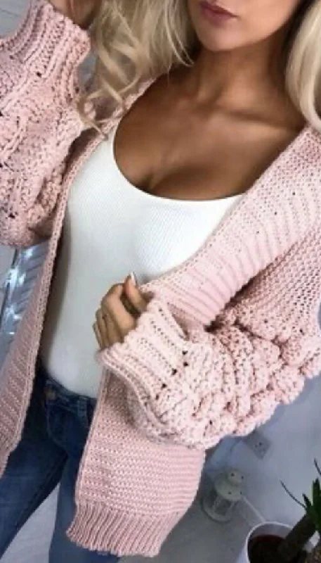 Bubble Sleeved Knitted Cardigan