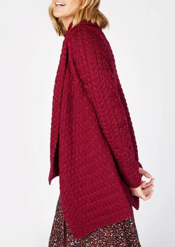 IrelandsEye Women's Waterfall Aran Cardigan | Claret