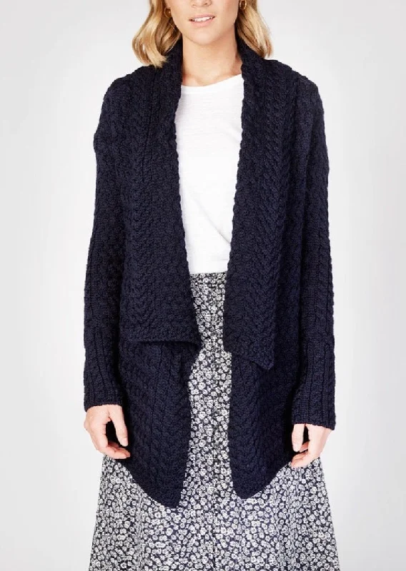 IrelandsEye Women's Waterfall Aran Cardigan | Navy