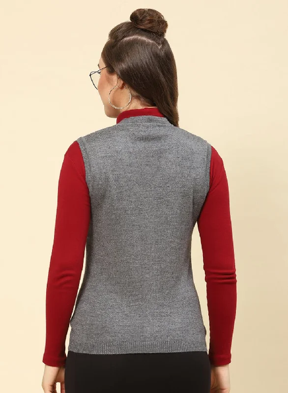 Women Grey Solid Modal Nylone Cardigan