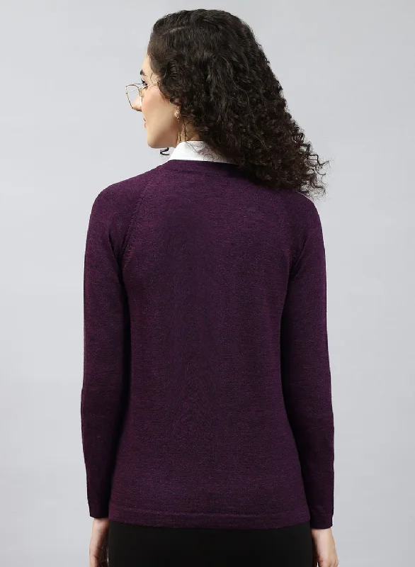 Women Maroon Solid Pure wool Cardigan