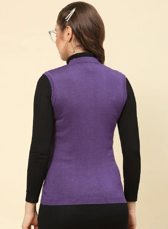 Women Purple Solid Modal Nylone Cardigan