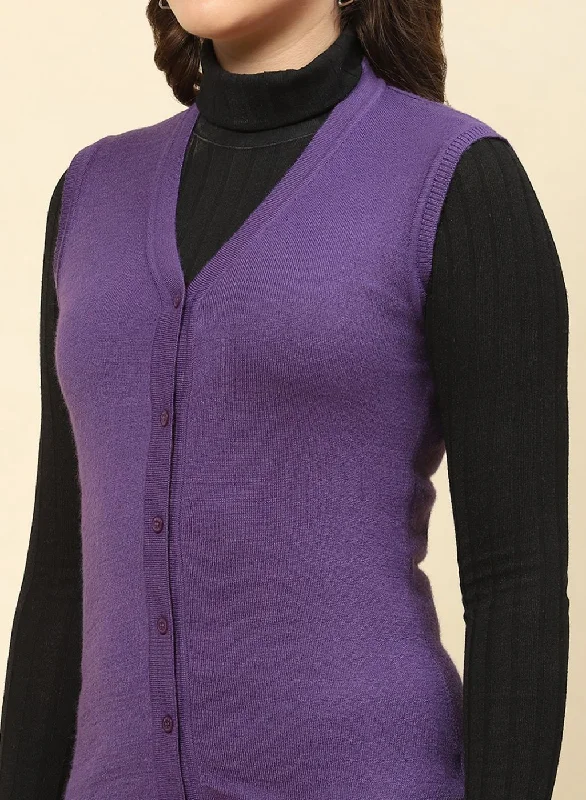 Women Purple Solid Modal Nylone Cardigan